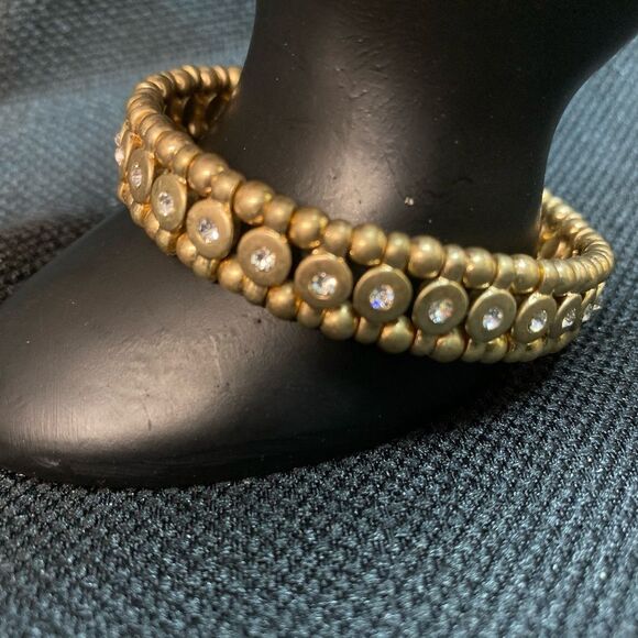 Gold-Tone Crystal Filigree Stretch Bracelet - One size fits all - Picture 1 of 4
